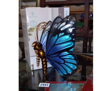 A Tiffany style glass butterfly lamp with box