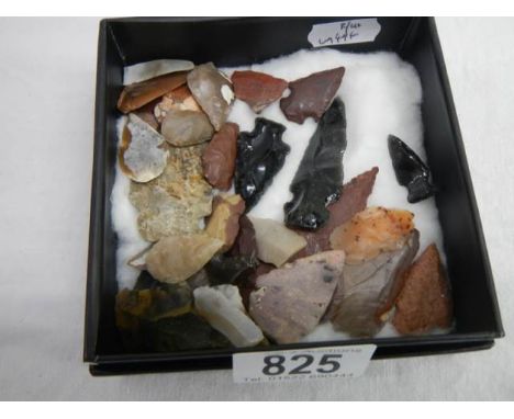 Thirty flint neolithic arrow heads and two flint scrapers.