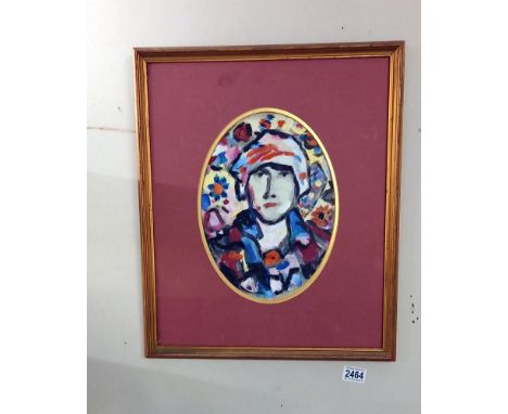 A framed British school portrait of a young lady, oval mount, oil on paper