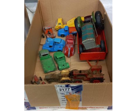A Mettoy tinplate tractor and trailer plus a quantity of diecast tractors Lone Star and Tonka lorries etc