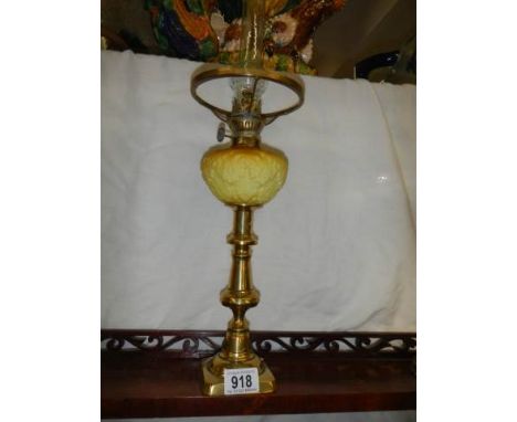 A Victorian candlestick oil lamp with glass font, COLLECT ONLY.