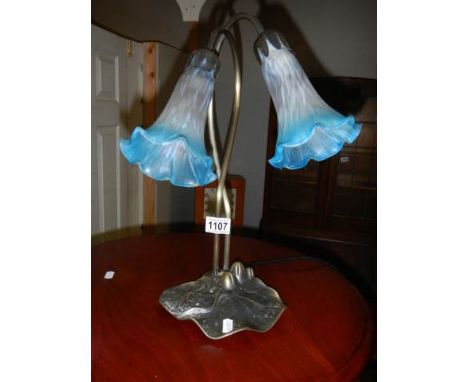 A twin light table lamp with glass shades.