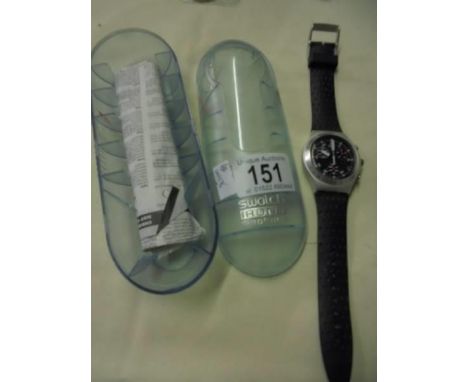 A cased Swatch Irony diaphane chronograph wrist watch.