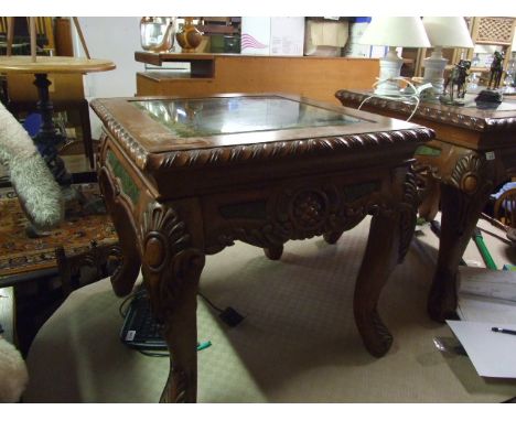 PAIR ORIENTAL STYLE MARBLE INSET LAMP / COFFEE TABLES