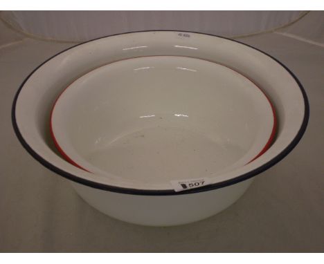 2 ENAMEL BOWLS LARGEST HAS 36CM DIAMETER