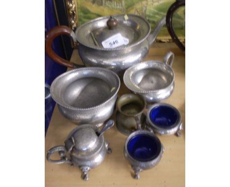 7 PIECES OF PEWTER INC TEAPOT