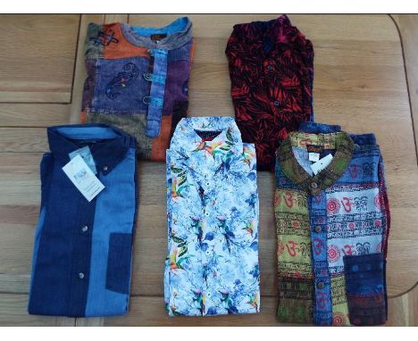 Five gentleman's multi-colour casual shirts, Joe Browns, Cotton Traders, Little Kathmandu, Cheri and Primark, unused surplus 