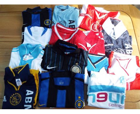 Football shirts - 14 European club football shirts, AS Monaco FC, Ajax, Inter Milan, all different, unused retail stock, Adid