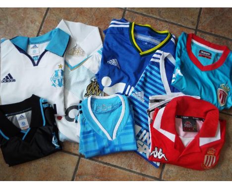 Football shirts - 8 European club football shirts, AS Monaco FC and Olympique de Marseille, all different, unused retail stoc