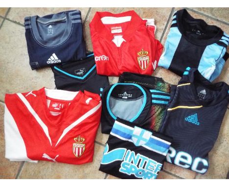 Football shirts - 8 European club football shirts, AS Monaco FC and Olympique de Marseille, all different, unused retail stoc