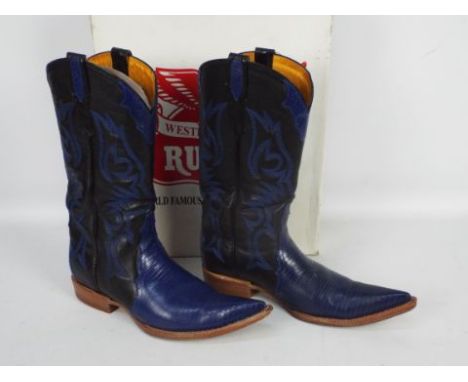 Rudel boots - a pair of western leather boots, black and blue, # 8177ST, style: special western boots UK size 6.5, US size 8,