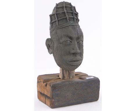 Clive Fredriksson,clay sculpture, African head, wooden plinth, overall height 18".