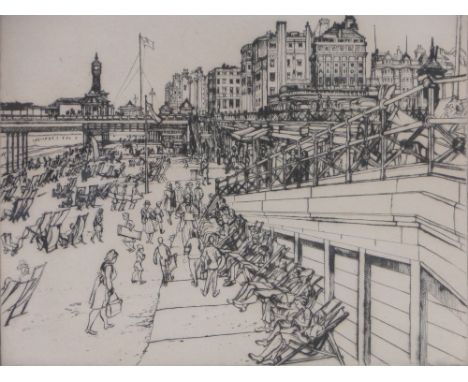 E Owen Jennings (born 1899),etching, Brighton beach, no 3/10, signed in pencil, p 8.5" x 11", framed.