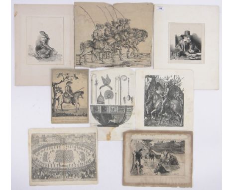 A folder of Old Master style engravings, 19th century prints, etc., (8).