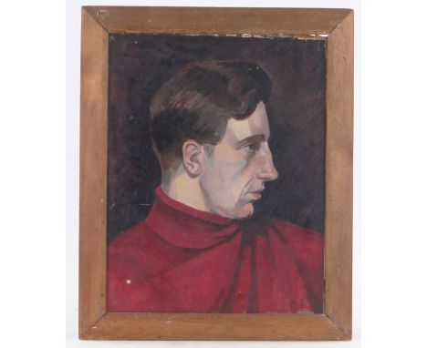 Hilda Jillard,St. Ives period oil on board, head portrait of a man, inscribed with exhibition labels verso, 19.5" x 15", fram
