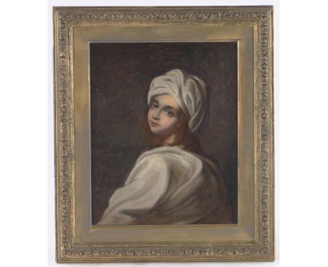After Guido Reni,19th century oil on canvas, portrait of Beatrice Cenci, unsigned, 15" x 12", framed.