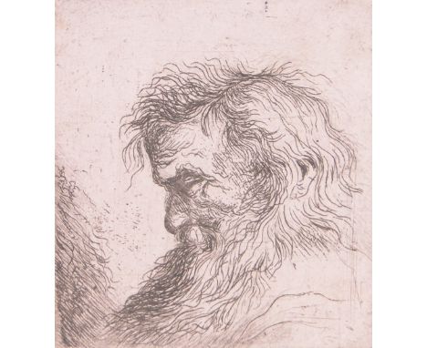 Jan Lievens (Dutch 1607-1674),etching, head portrait of a man, 3.25" x 3", mounted.