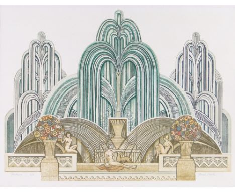 Frank Martin (1921-2005),coloured etching, Fountaine, no 4/8, signed in pencil, p 19" x 26", framed.
