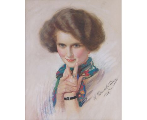 Noel Denholm Davis (1876-1950),watercolour/pastel, portrait of a young woman, signed and dated 1926, 15" x 12", framed.