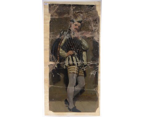 19th century oil on canvas for restoration, full length portrait of a man, unsigned, 45" x 21", unframed.