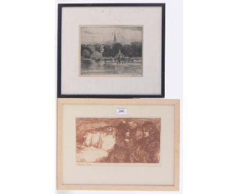 Charles Conder,sepia lithograph, 2 figures, signed in pencil, 6.5" x 12" and 5 other pencil signed etchings by different hand