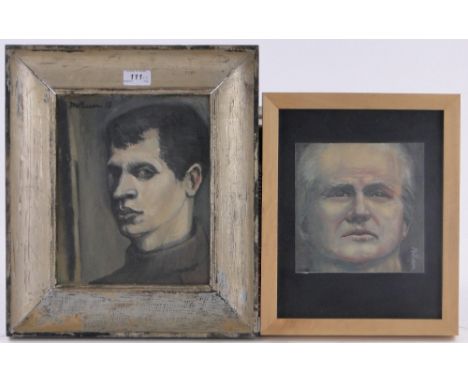 William McPherson,oil on canvas, portrait of a boy 1958, 11" x 9" and a self portrait by the same hand, 7" x 7", framed, (2).