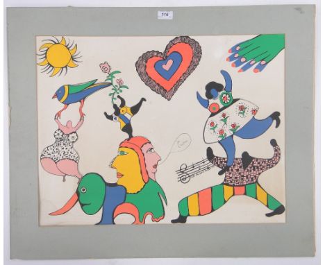 Niki de Saint-Phalle (1930-2002),colour lithograph, surrealist composition 1971, signed with stamp, from an edition of 5,000,