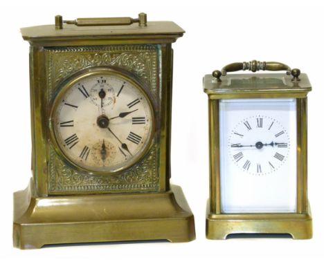 Brass carriage clock with bevel glass and larger embossed brass carriage clock Condition reports are not available for the In
