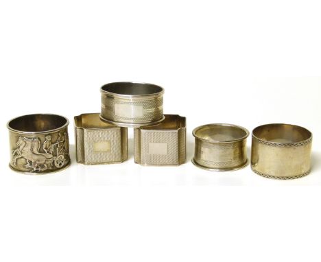 A pair of square napkin rings with truncated corners, engine turned patterning and marks for FH Adams &amp; Co, Birmingham, 1