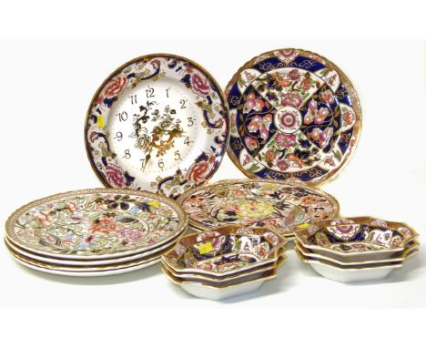Collection of Masons Ironstone, to include seven plates, clock, and six dishes, Condition reports are not available for the I