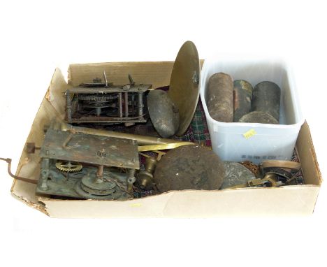 2 x 30 hour long case clock movement, various clock weights and spares Condition reports are not available for the Interiors 