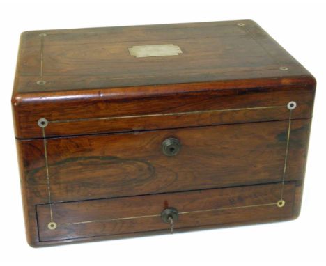 Victorian rosewood vanity box with mother of pearl inlay. Condition reports are not available for the Interiors Sales.