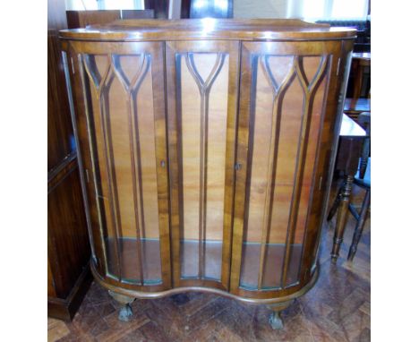 Early 20th century walnut double bow-fronted china cabinet on ball an claw feet 106cm wide Condition reports are not availabl