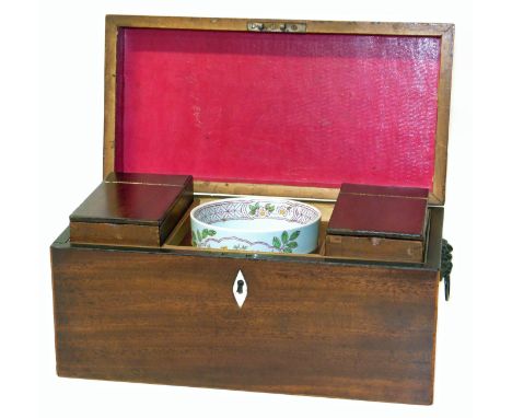 George III mahogany two division tea caddy with later Spode mixing bowl Condition reports are not available for the Interiors