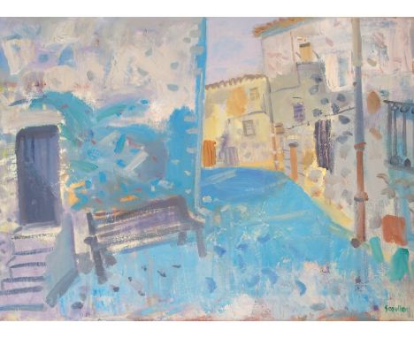 •GLENN SCOULLER RSW, RGI (SCOTTISH B. 1950) MEETING PLACE, LA GAUDE Oil on canvas, signed, 56 x 76cm (22 x 30") Signed and in