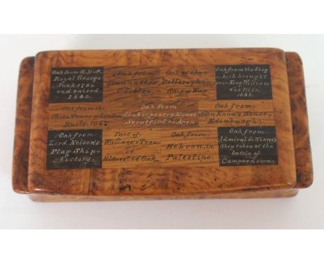 A SYCAMORE SPECIMEN WOOD SNUFF BOX by Charles Stiven and Sons, Laurencekirk, of concave rectangular shape, the top inlaid wit