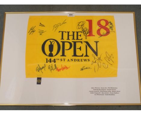 AN AUTOGRAPHED 18TH HOLE FLAG from the 144th Open Championship at St Andrews, autographs include Sergio Garcia, Ernie Els, Ph