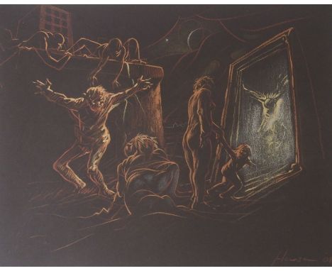 •PETER HOWSON OBE (SCOTTISH B. 1958) DEMONS OF THE NIGHT Pastel, signed and dated (20)08, 28 x 35.5cm (11 x 14") Condition Re