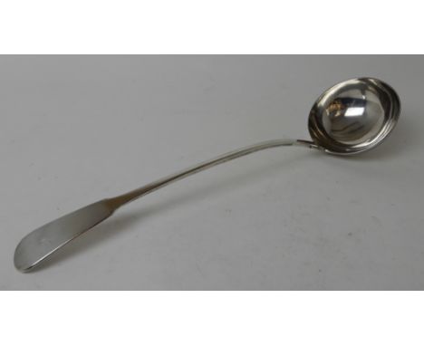 A SILVER SOUP LADLE by Robert Gray &amp; Sons, Glasgow 1830, fiddle pattern with circular form, the stem monogrammed "JW", 37