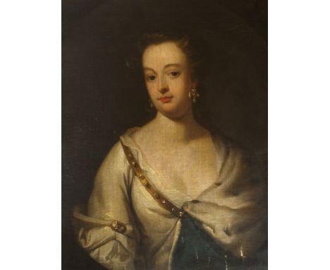 BRITISH SCHOOL (18TH CENTURY) PORTRAIT OF A LADY WITH  PEARL EARRINGS Oil on canvas, 68 x 58cm (27 x 23") Condition Report: T