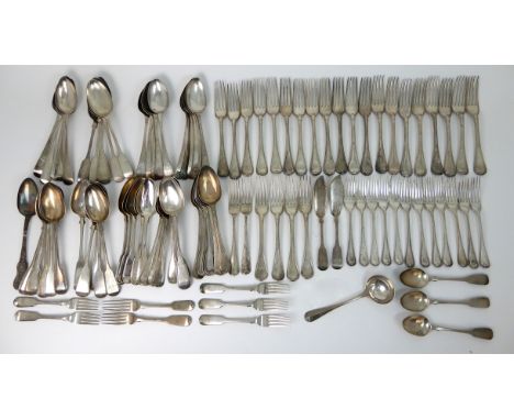 AN EXTENSIVE COLLECTION OF SILVER CUTLERY comprising twenty six dinner forks, forty nine tablespoons, twelve dessert forks, t