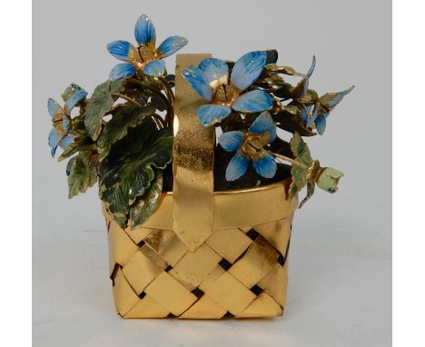 A STERLING SILVER-GILT AND ENAMEL BASKET OF FLOWERS, BY CARTIER the woven gilt basket, filled with stylised blue enamel paint