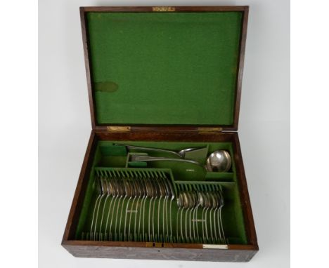 A MATCHED SET OF SILVER CUTLERY various makers and marks, comprising eighteen tablespoons, twelve dessert spoon, soup ladle, 