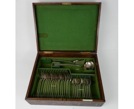 A MATCHED SET OF SILVER CUTLERY various makers and marks, comprising eighteen tablespoons, twelve dessert spoon, soup ladle, 