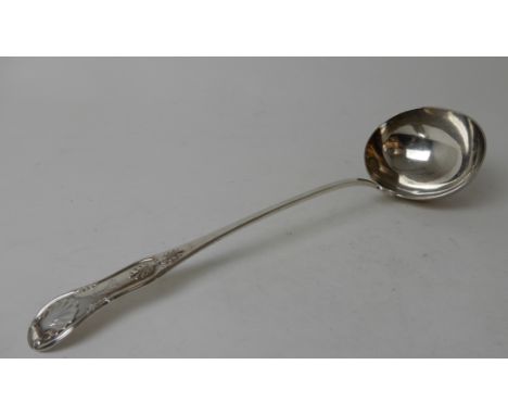 A SILVER SOUP LADLE by James &amp; Walker Marshall, Edinburgh 1800, single struck in the King's pattern and bearing a crest, 