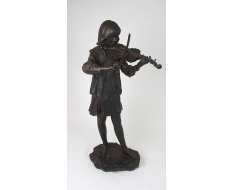 WALTER AWLSON (SCOTTISH b 1949) - GIRL PLAYING A VIOLIN a bronzed ceramic sculpture, stamped to reverse WA 97 6/50, 67cm high