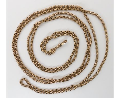 A 9CT GOLD LONG GUARD CHAIN with both clasp and soldered on tag stamped 9c, length 146cm, weight 27.9gms Condition Report: 9c