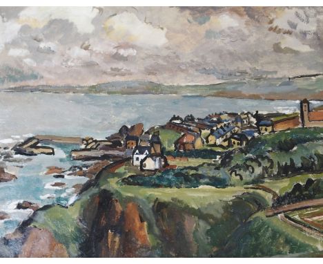 •JOHN MCNAIRN (SCOTTISH 1910-2009) ST ABBS, STORMY EVENING Oil on board, signed, 55 x 72cm (21 1/2 x 28 1/2") Signed and insc
