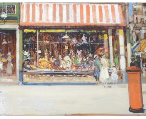 JAMES KAY RSA, RSW (SCOTTISH 1858-1942) "THE FLORISTS' " Oil on board, signed, 39.5 x 49.5cm (15 1/2 x 19 1/2") T. &amp; R. A