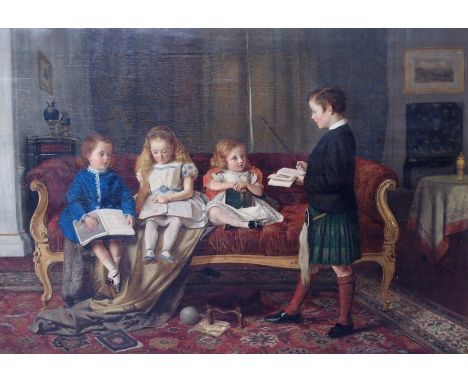 SCOTTISH SCHOOL (19TH CENTURY) THE LESSON C. 1882 Oil on canvas, 96.5 x 138cm (38 x 54 1/4") Group portrait of the six childr